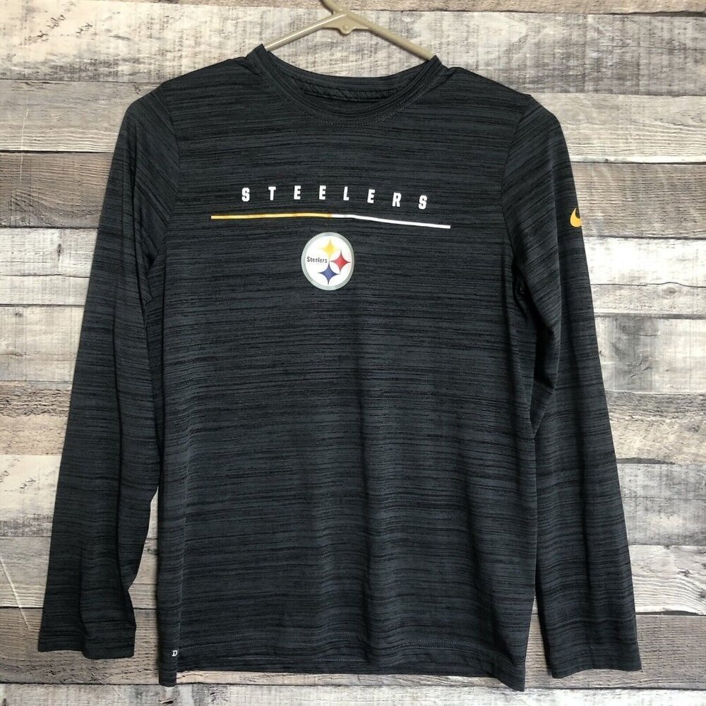 Nike On Field Pittsburgh Steelers Gray Long Sleeve T-Shirt Boys Medium 10/12